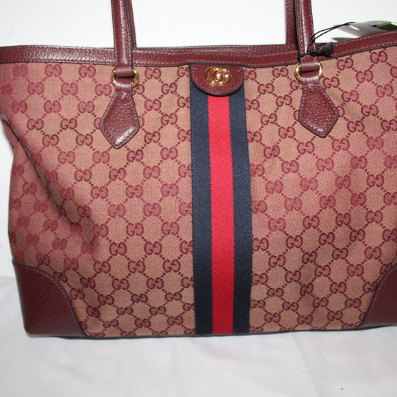 NWT Gucci Shoulder Bag Tote Web Burgundy GG Ophidia 631685 - Picture 1 of 12